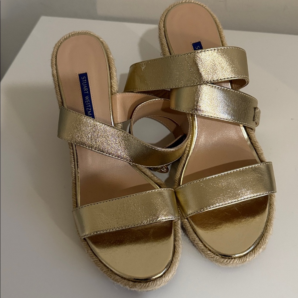 Stuart Weitzman Gold Slide Sandals